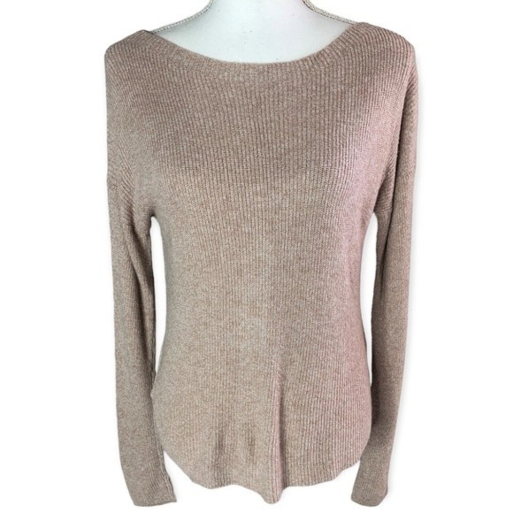 Express Round Neck Ribbed Knit Long Sleeve Pullover Sweater